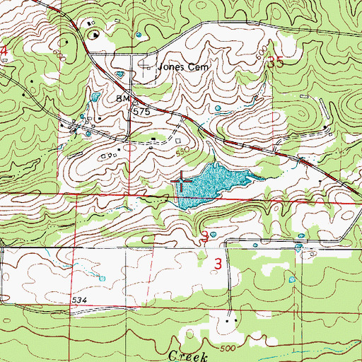 Topographic Map of Kirksey Reservoir Dam, AR