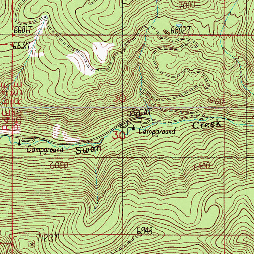Topographic Map of Swan Creek Campground, MT