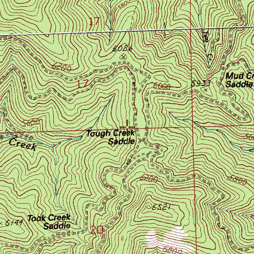 Topographic Map of Tough Creek Saddle, MT