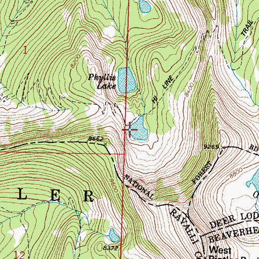Topographic Map of Upper Phyllis Lake, MT