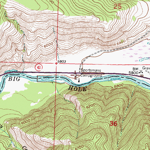 Topographic Map of Sportmans Campground, MT