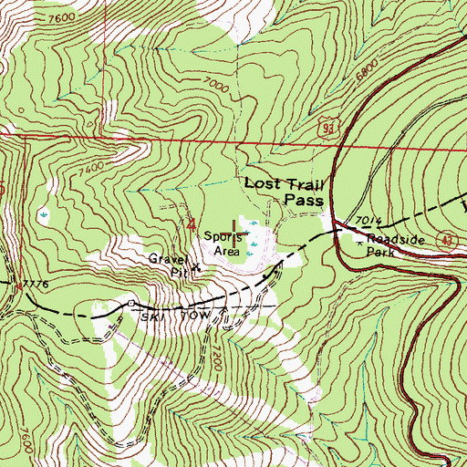 Topographic Map of Lost Trail Sprots Area, MT