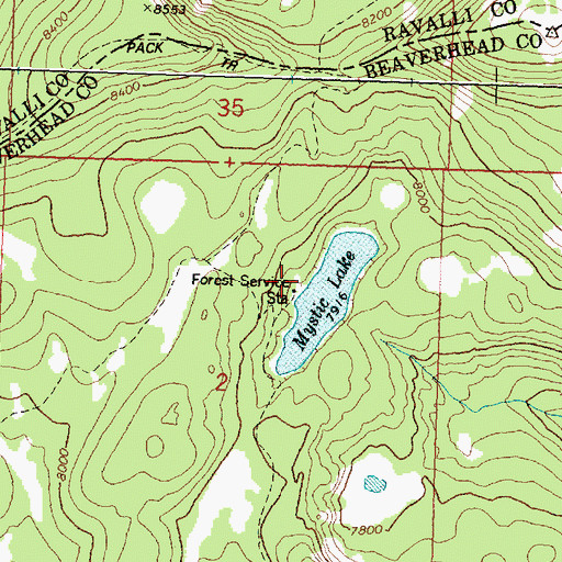 Topographic Map of Mystic Lake Forest Service Facility, MT