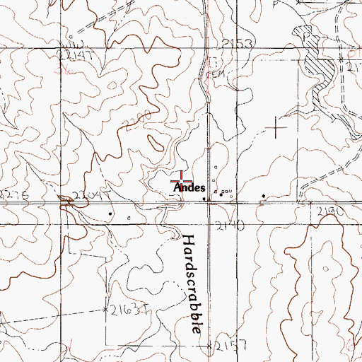 Topographic Map of Andes, MT