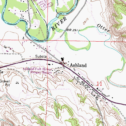 Topographic Map of Ashland, MT