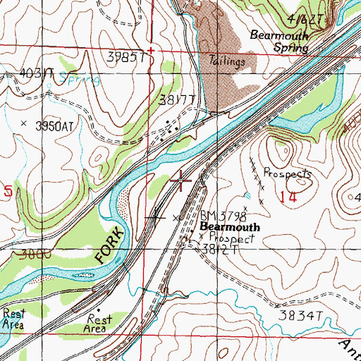 Topographic Map of Bearmouth, MT