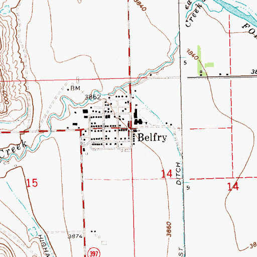 Topographic Map of Belfry, MT