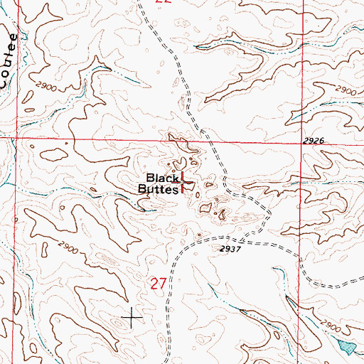 Topographic Map of Black Buttes, MT