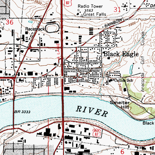 Topographic Map of Black Eagle, MT