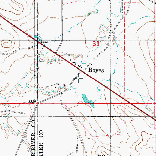 Topographic Map of Boyes, MT
