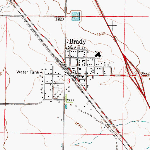 Topographic Map of Brady, MT
