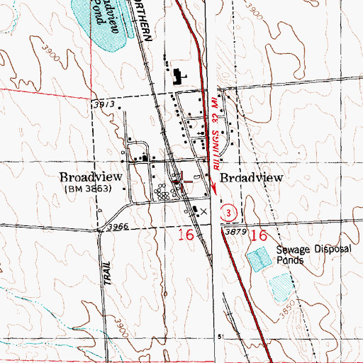 Topographic Map of Broadview, MT