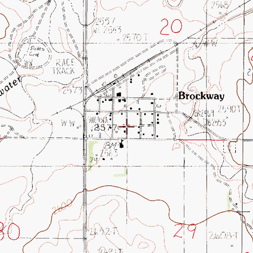 Topographic Map of Brockway, MT