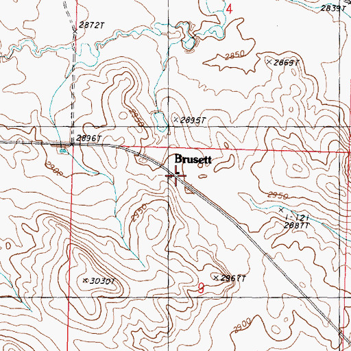 Topographic Map of Brusett, MT