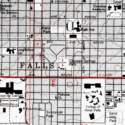 Topographic Map of Chowen Springs Park, MT