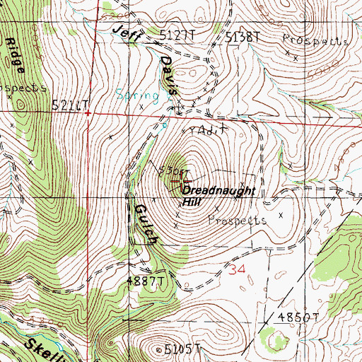Topographic Map of Dreadnaught Hill, MT