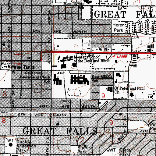 Topographic Map of East Middle School, MT