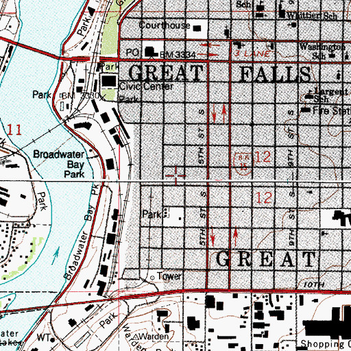 Topographic Map of Great Falls, MT