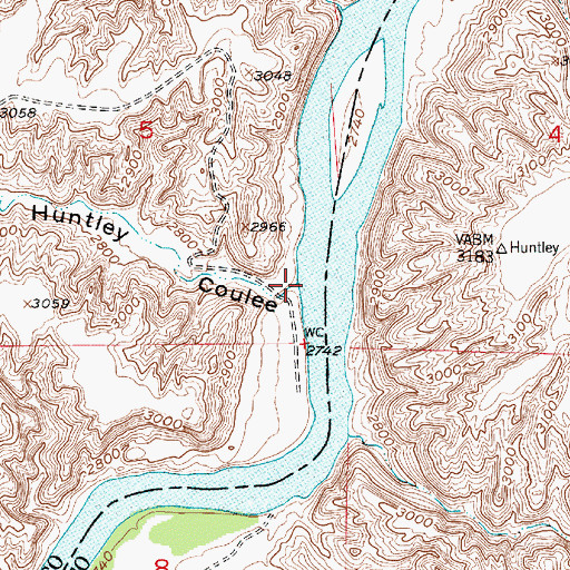 Topographic Map of Huntley Coulee, MT