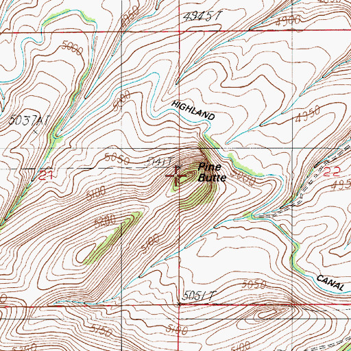 Topographic Map of Pine Butte, MT