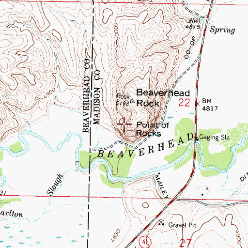 Topographic Map of Point of Rocks, MT