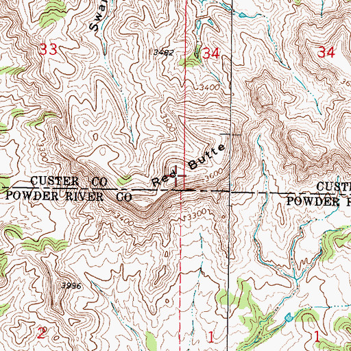 Topographic Map of Red Butte, MT