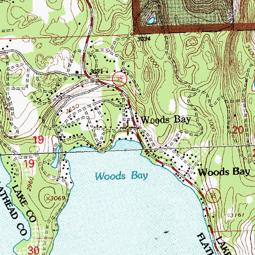 Topographic Map of Woods Bay, MT