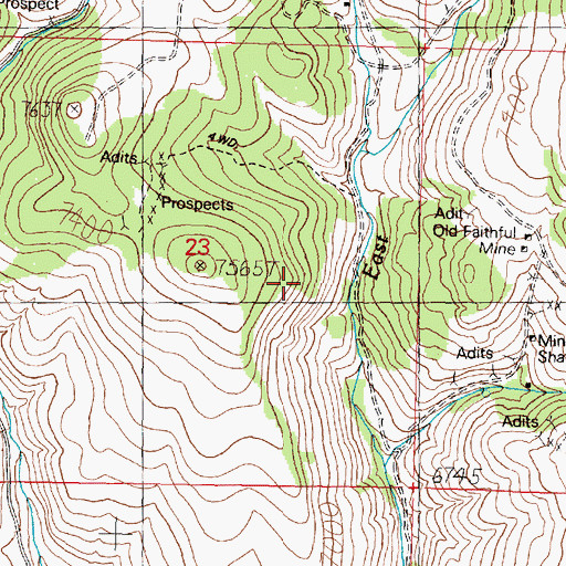 Topographic Map of Durham Bull Mine, MT