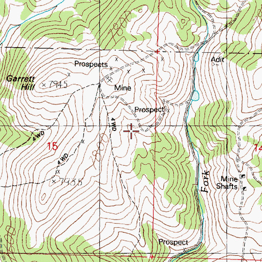 Topographic Map of Garrett Hill Mine, MT
