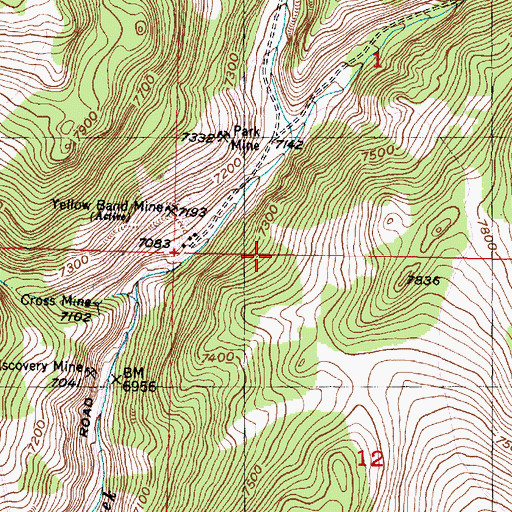 Topographic Map of Yellow Band Mine, MT