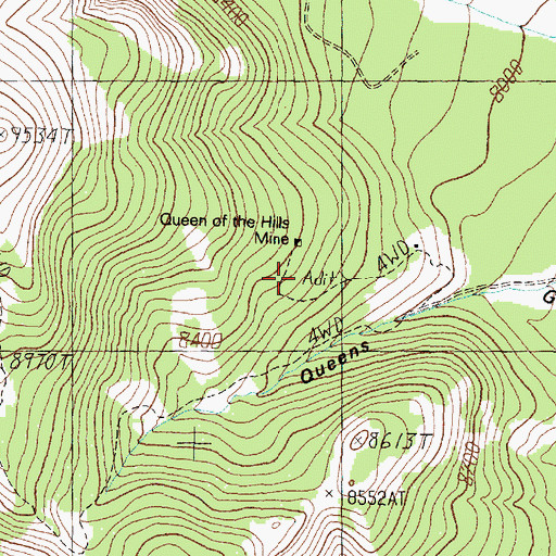 Topographic Map of Queen of the Hills Mine, MT