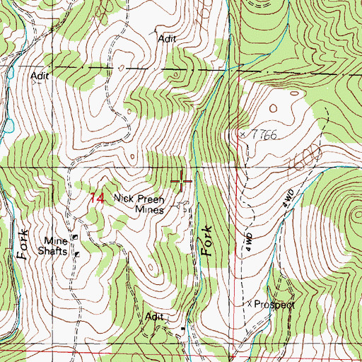 Topographic Map of Nick Preen Mine, MT