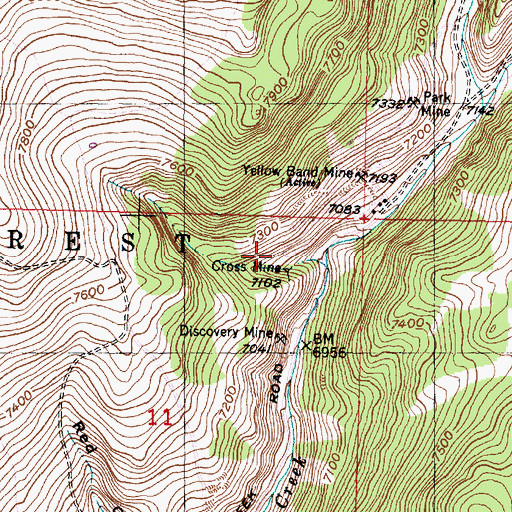 Topographic Map of Cross Mine, MT