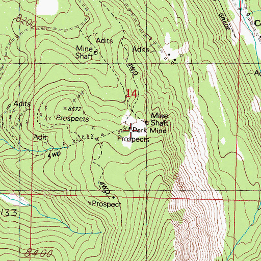 Topographic Map of Park Mine, MT
