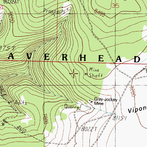 Topographic Map of Mewonitoc Mine, MT