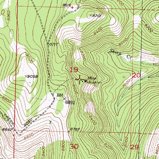 Topographic Map of Humbolt Mountain Mine, MT