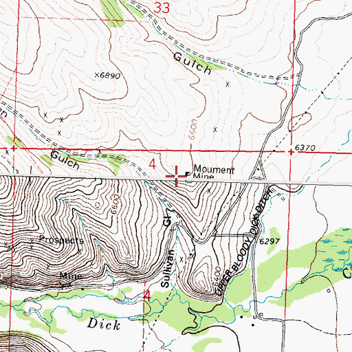 Topographic Map of Monument Mine, MT