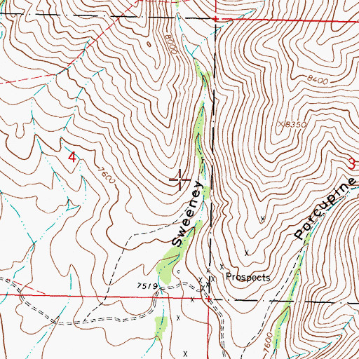 Topographic Map of Porcupine Canyon Mine, MT