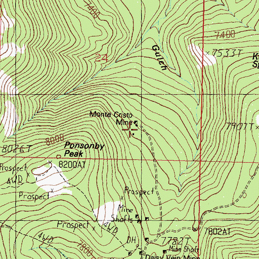 Topographic Map of Monte Cristo Mine, MT