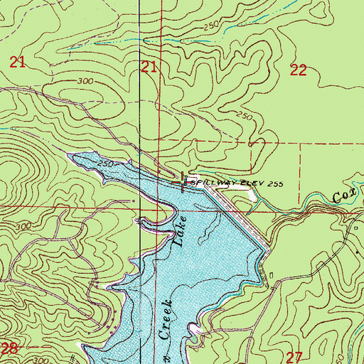 Topographic Map of Cox Creek Lake Dam, AR