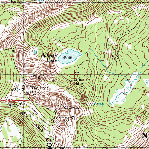 Topographic Map of Jahnke Mine, MT