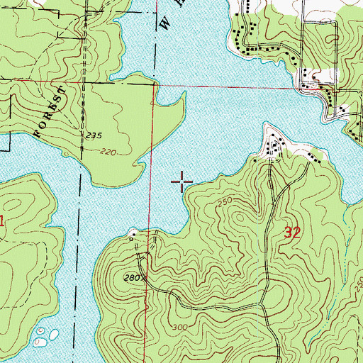 Topographic Map of Upper White Oak Lake, AR