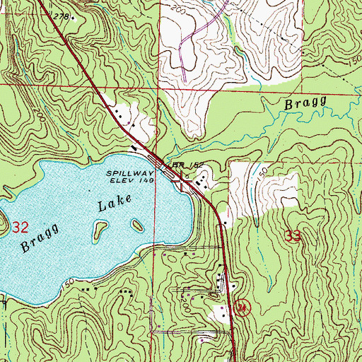 Topographic Map of Bragg Lake Dam, AR