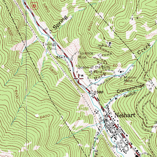 Topographic Map of Queen of the Hills Mine, MT