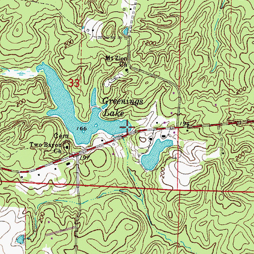 Topographic Map of Greenings Lake Dam, AR