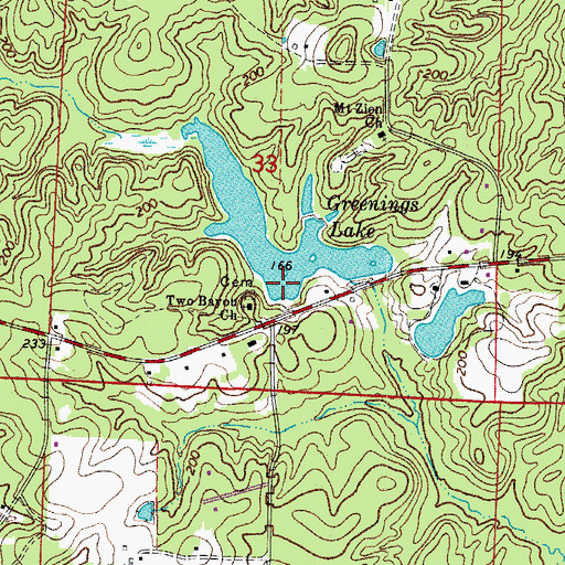 Topographic Map of Greenings Lake, AR