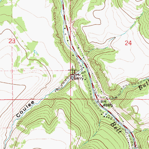 Topographic Map of Power Coulee Quarry, MT