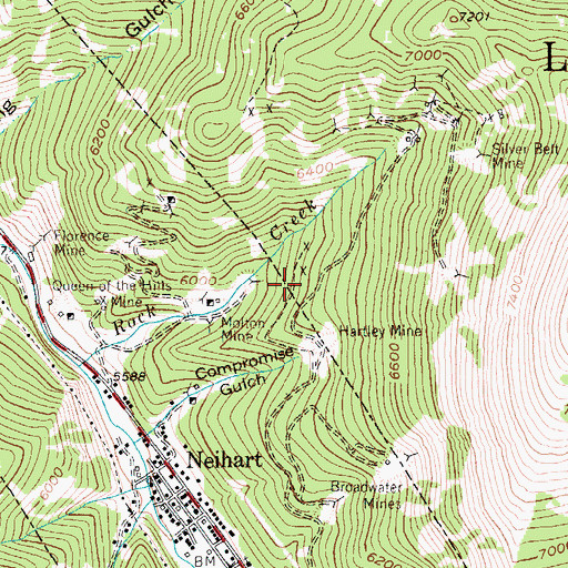 Topographic Map of Rochester Mine, MT