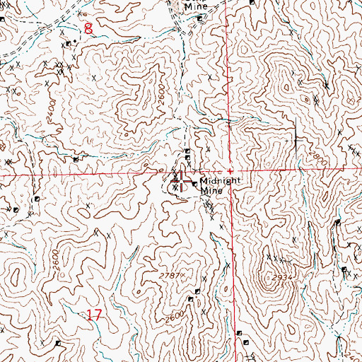 Topographic Map of Midnight Mine, AZ