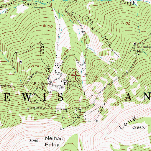 Topographic Map of Upper Snow Creek Mine, MT